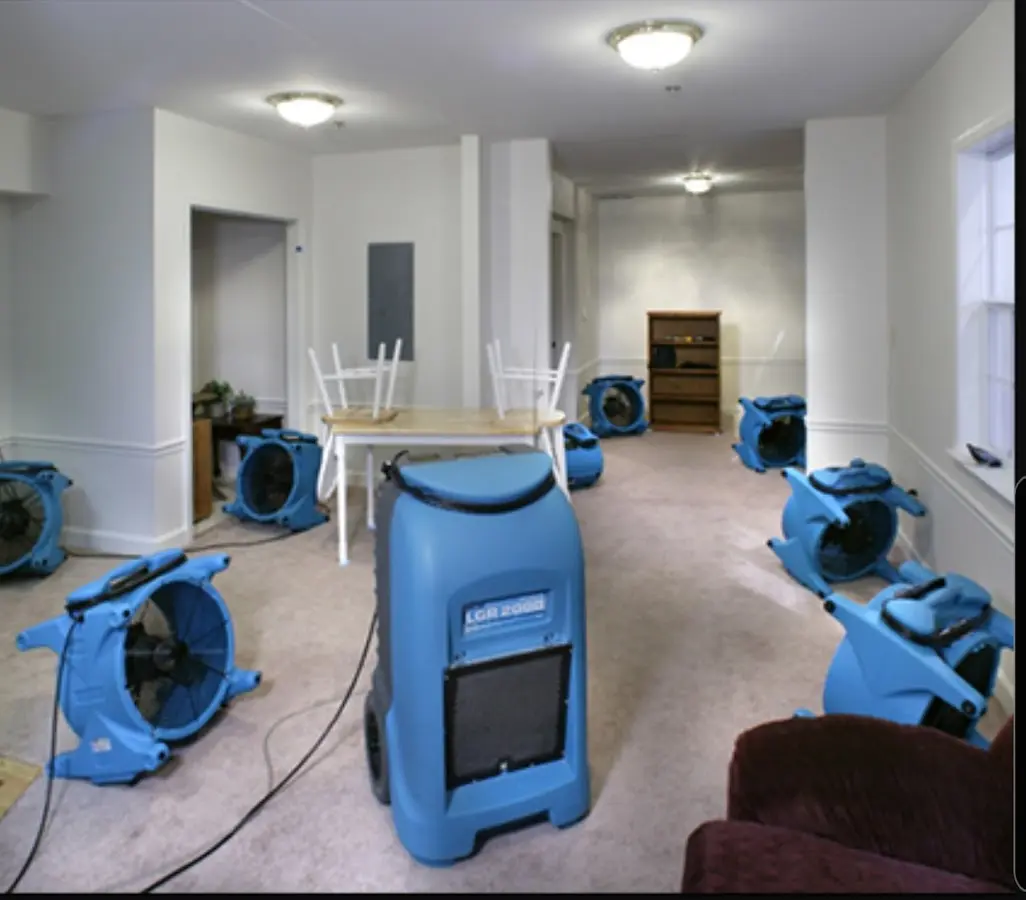 Air movers and dehumidifier setup for Water Damage Restoration in Eatontown